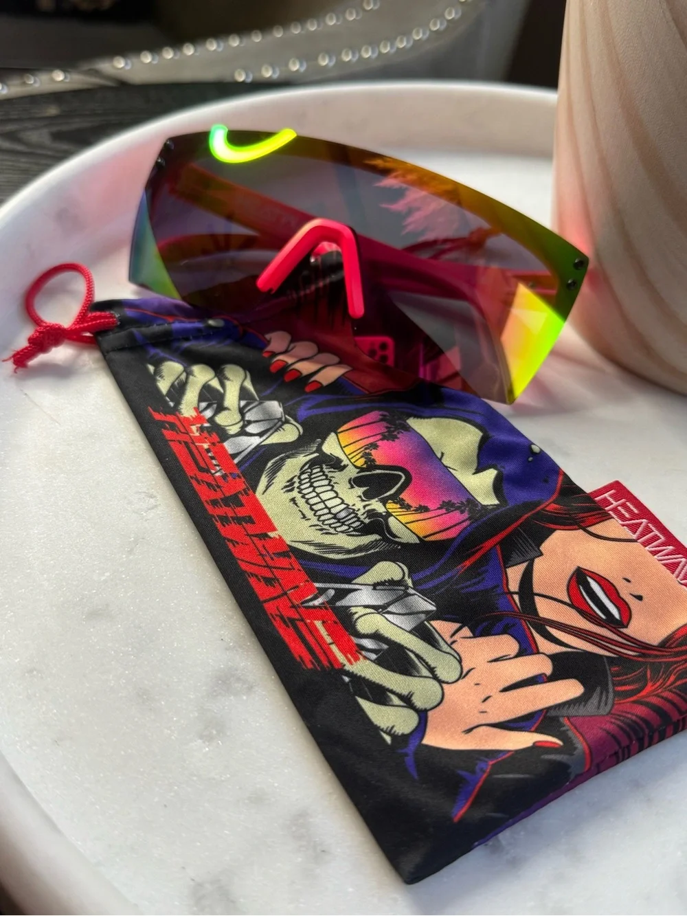 Sport Shield Sunglasses with Pink Nose Pad and Mirrored Lenses